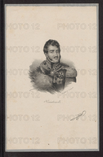 Portrait of Prince Józef Poniatowski; François Séraphin Delpech (1778–1825), graphic artist; lithographic workshop in Paris (fl. ca. 1820–1870), publisher; Waclaw Lasocki (1837–1921). Subject: Poniatowski, Józef Antoni (1763–1813) — busts, male portrait; French graphics; Order of the Legion of Honor. Date: before 1825. Medium: print (lithograph). Dimensions: height 12.5 cm, width 7.7 cm; framed/matted height 22.2 cm, width 14.2 cm.