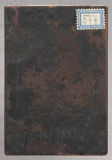 Recto: Crucifixion; verso: Tondo with the image of a bust of a man in a tunic. The image belongs to a series of graphic compositions depicting images that are objects of cult, mostly made by anonymous engravers, often in monastery engraving workshops. Dates: recto 1790–1820; verso after 1700. Medium: graphic plate (graphic matrix). Dimensions: height 9.8 cm, width 6.8 cm.