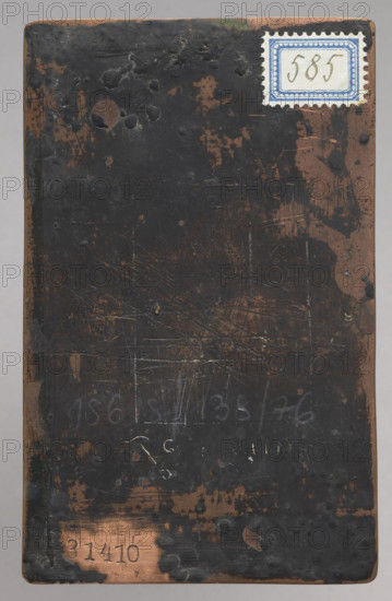 S. Erasmus (Saint Erasmus the Martyr). The copperplate depicts Saint Erasmus, a Catholic and Orthodox bishop and martyr captured during Emperor Diocletian’s reign and subjected to torture. He is shown in episcopal robes holding a book and, in the martyrdom scene, holding the crank with his entrails wound on it, with iron claws. Composition: on a rectangular profiled panel, the upper part has an oval frame with the saint in episcopal robes and the crank attribute; the frame is topped with a simplified acanthus ornament and stylized palm branches at the bottom. The lower part, in a cartouche separated by architectural elements, shows the martyrdom scene. The entire composition was drawn and etched; architectural elements of the panel, frames, background, and flames were added with a stylus. The martyrdom scene and the image are mostly etched with only traces of stylus strokes visible. The engraving was made by an expert graphic artist and may be an import; its quality differs from other ...