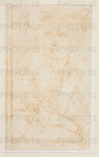 The Holy Trinity; verso: architectural sketch, Pordenone (1483 or 1484–1539). On the recto a preparatory sketch for an altar painting for the cathedral in San Daniele del Friuli, corresponding to a painting recorded as completed and paid for in a document dated January 22, 1535, so the drawing predates 1535. The work uses a variant of Trinitarian iconography known as the Throne of Grace, emphasizing the salvific nature of Christ's sacrifice. The majestic depiction reflects Giovanni Antonio da Pordenone’s familiarity with Renaissance art of Rome and Michelangelo, and with northern Italian achievements (especially Andrea Mantegna), employing contrasting combinations and strong chiaroscuro. On the reverse is a small architectural sketch; during conservation in 1984–1985 the weakened paper was reinforced by doublure with Japanese tissue. Before 1535; Venice, Italy. Drawing; height 38.5 cm, width 29 cm.