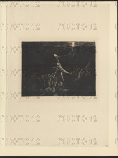 Theft of Light, pl. 12; Brahms's Fantasy, Op. XII; Klinger, Max (1857–1920), graphic artist; Prometheus (mythology) receiving the divine fire; music; Brahms, Johannes (1833–1897); fire; repossession; 1893, Leipzig; graphic art; height 29.0 cm, width 36.5 cm