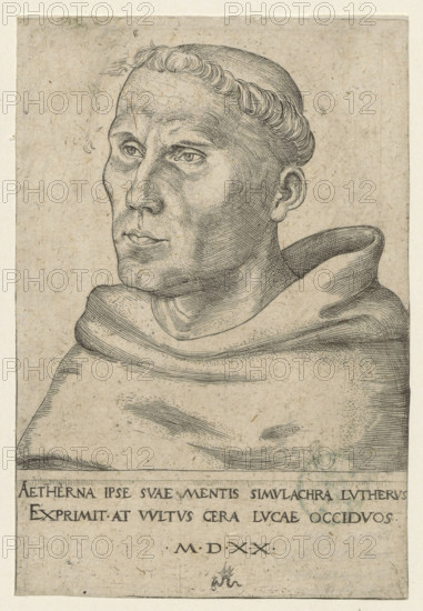 Portrait of Martin Luther as an Augustinian monk, Lucas Cranach (1472–1553), clergy portrait, Reformation, Martin Luther (1483–1546) — iconography, German, 1520, print; height 14 cm, width 9.5 cm
