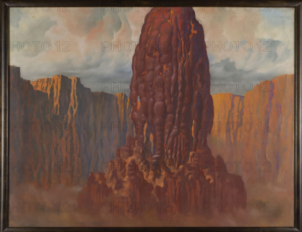 Gloss of St. Teresa; Oskar Sosnowski (1880–1939), painter; Teresa of Jesus (St.; 1515–1582); fantasy landscapes; landscapes; Poland; rocks; saints; Polish pastels; lava; 1928; pastel; height 107.0 cm; width 138.5 cm