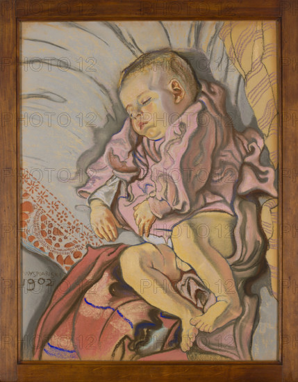 Sleeping Child on a Pillow, Wyspianski, Stanislaw (1869-1907), painter; portrait of a child; dream motif; iconography of Wyspianski, Stanislaw jr (1901-1967); 1902, Kraków; pastel; height 62.5 cm, width 47.5 cm