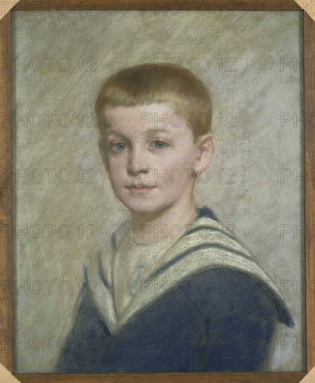 Portrait of a boy in a sailor suit, Krajewski, Marceli (1840–1920), painter, new attribution (AR), portraits of children, 1895, pastel, height 52 cm, width 42 cm