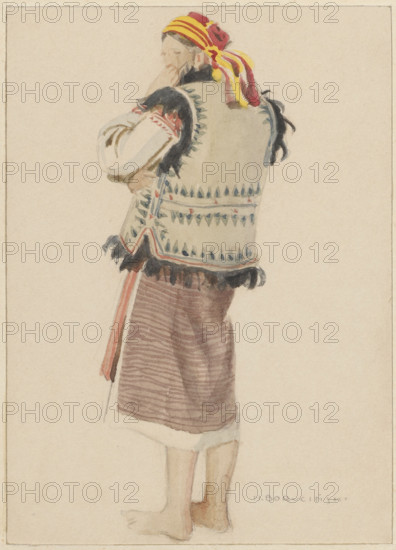 Hutsul; Michal Borucinski (1885–1976), illustrator; Hutsuls; Ignacy Jan Paderewski (1860–1941); ethnography; peasants; folk types; Hutsul (style); Poland; Polish drawings; ca. 1930; portfolio; drawing; watercolor