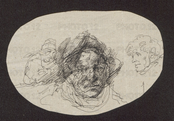 Sketches of male heads; Andrieux, Clément-Auguste (1829–1881), draughtsman; men, heads; French drawings, 1850–1881; France; drawing; height 8 cm, width 12 cm