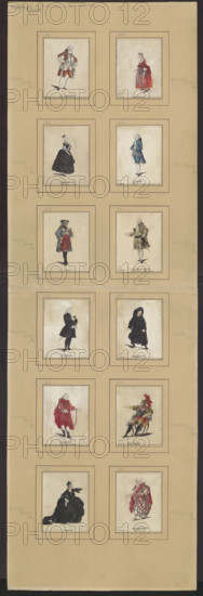 Actor in the role of Eustace in the play Le siège de Calais; draughtsman Jean-François Janinet (1752–1814); theatrical subject; figural study of actor Belloy (Dormont de Belloy, 1727–1775) as Eustace; after 1789, France; drawing; height 8.5 cm, width 7.2 cm; related to Levacher de Charnois, Jean-Charles (1750?–1792).