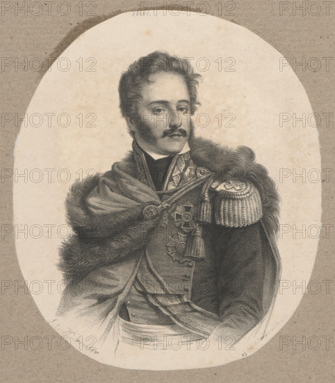Portrait of Prince Józef Poniatowski; lithograph by Wladyslaw Dümler (fl. 1860–1868), produced by lithographic workshop of Adam Dzwonkowski (Warsaw; active 1859–1872). Subject: Poniatowski, Józef Antoni (1763–1813), Napoleonic era (1799–1815); iconography and portrait of a male bust. Polish graphic print, 1860–1868. Dimensions: height 18 cm, width 15.4 cm.