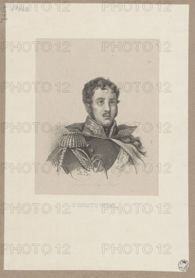 Portrait of Prince Józef Poniatowski; graphic artist Degobert (Brussels; lithographic workshop; fl. ca. 1840–ca. 1862), publisher; Napoleonic era (1799–1815); subject: Poniatowski, Józef Antoni (1763–1813); artist/associated name: Witke-Jezewski, Dominik (1862–1944); iconography: portraits, busts, orders; Belgian graphics, ca. 1850, Brussels; medium: graphic print (lithograph); dimensions: 11.7 × 9.3 cm and 20 × 13.8 cm.