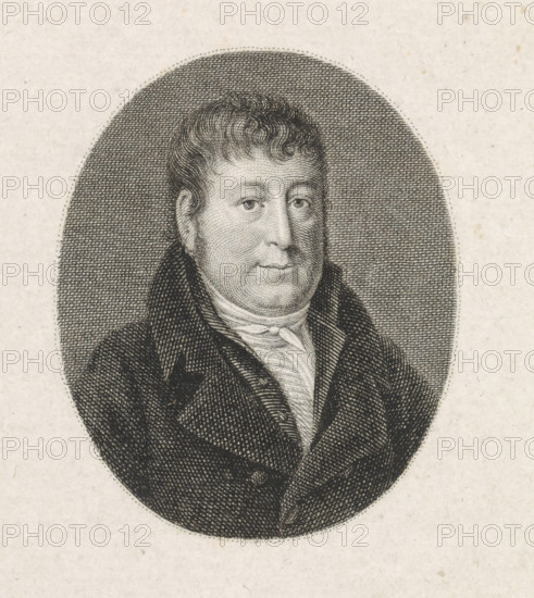 Portrait of J. de Jong, print, Portrait of J. de Jong. Possibly a fire insurer from Amsterdam or the writer Jacob de Jong., printmaker: Jacob Ernst Marcus, Amsterdam, 1784 - 1826, paper, etching, stippelets, etching and stippelets, height 122 mm x width 100 mm, A black and white engraved portrait of a middle-aged person shown from the chest up inside an oval frame, with short curly hair, a rounded face, and a neutral expression; the figure wears a dark coat with wide lapels over a high-collared white garment with visible folds, and the engraved background within the oval is densely crosshatched while the surrounding paper is light and textured.