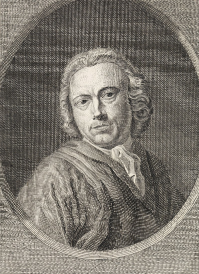 Portrait of an unknown man, print, Bust of an unknown man facing right in an oval., printmaker: Robbert Muys, Rotterdam, 1752 - 1825, paper, etching, engraving, etching and engraving, height 151 mm x width 106 mm, portrait, self-portrait of artist, A detailed black and white engraved portrait of a person shown from the chest up within an oval frame, featuring wavy, shoulder-length hair, a high forehead, and a contemplative facial expression with eyes looking slightly to one side; the clothing includes a draped outer garment and a tied neckcloth, and the background and figure are rendered with fine crosshatching and parallel engraved lines.