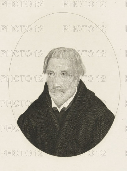 Male bust in oval, print, printmaker: Henricus Wilhelmus Couwenberg, Amsterdam, 1829 - 1845, paper, etching, engraving, engraving and etching, height 270 mm x width 190 mm, anonymous historical person portrayed, A monochrome engraved portrait of an older man shown from the chest up inside an oval frame, with short, straight hair and a fringe, a beard and mustache rendered with fine linework, wearing a dark textured cloak or heavy garment over a lighter collar, his face detailed with closely spaced lines indicating skin texture and shadows, and a plain light background surrounding the oval.