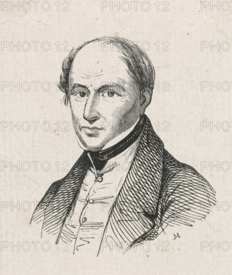 Portrait of Albertus Brondgeest, print, printmaker: Monogrammist M (Germany), after drawing by Coenraad Hamburger, 1841 - 1842, paper, wood engraving, height 53 mm x width 45 mm, Person, Albertus Brondgeest, historical persons, portrait, self-portrait of artist, self-portrait of painter, self-portrait of draftsman, A black ink line drawing of a man shown from the chest upward on an off-white textured background, with a receding hairline and short hair at the sides, arched eyebrows, deep-set eyes, a long straight nose, and closed lips; he wears a high-collared shirt with a cravat and a buttoned waistcoat beneath a textured overcoat with hatch-mark shading, and fine crosshatching and contour lines define facial features and clothing.
