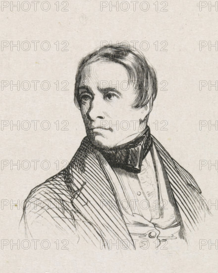 Portrait of Hendrik Breukelaar, print, after drawing by Coenraad Hamburger (possibly), 1841 - 1842, printmaker, paper, wood engraving, height 47 mm x width 44 mm, Person, Hendrik Breukelaar, historical persons, portrait, self-portrait of artist, self-portrait of painter, self-portrait of draftsman, A black ink line drawing of a man shown from the chest up on a light textured background, with short swept hair, a high-collared shirt and cravat, a tailored jacket with lapels, and a serious facial expression, the lines varying in thickness to create shading and crosshatching on the face, neck, and clothing.