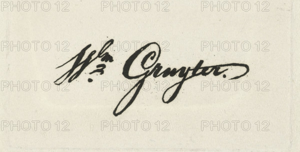 Signature of Willem Gruyter, print, printmaker: Willem Gruyter jr., Amsterdam, 1832 - 1880, paper, etching, height 41 mm x width 76 mm, A sheet of textured off-white paper with a dark, cursive ink signature-like marking toward the center, showing thick and thin strokes, looping curves, and several ink splatters and dots around the strokes, with faint paper fibers and subtle creases visible across the background.