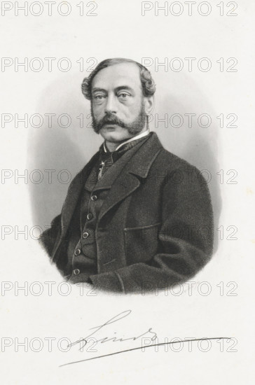 Portrait of Lintz, print, printmaker: Dirk Jurriaan Sluyter, Amsterdam, 1826 - 1886, paper, steel engraving, etching, stippelets, etching and stippelets, height 173 mm x width 113 mm, Person, Lintz, A black and white engraved portrait of a middle-aged man shown from the waist up, seated and facing slightly to the viewer's left, with a neatly groomed mustache and sideburns, short wavy hair, and a composed facial expression; he wears a dark three-piece suit with a high-collared shirt and a narrow necktie held by a small decorative pin, the coat showing textured shading and buttons down the vest, set against a softly shaded oval background on a light paper.