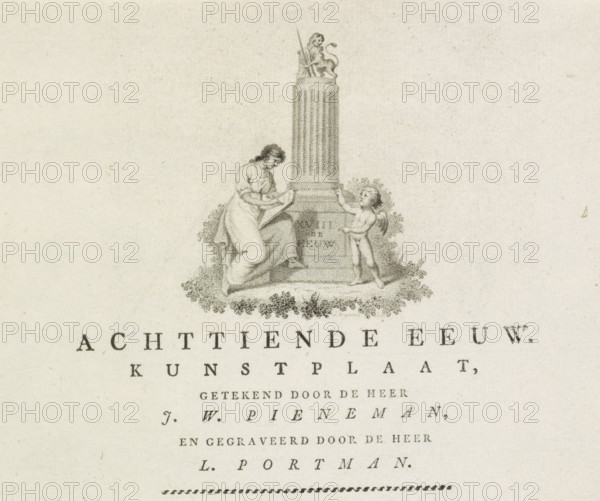 Explanation and price list for the plate with allegory of the Eighteenth Century, 1799, Eighteenth Century. Art plate, print, price list, Explanation of the representation of the allegory of the Eighteenth Century. With price list by the publisher. At the top, a vignette with two figures by a column for the eighteenth century., printmaker: Jacobus Wijsman, Netherlands, publisher: Meyer & Co., PH, Amsterdam, printmaker: attributed to Ludwig Gottlieb Portman, 1807, Attributed to, paper, stippelets, letterpress printing, stippelets with text in letterpress, height 236 mm x width 189 mm, Person, William V (Prince of Orange-Nassau), William IV (Prince of Orange-Nassau), Wilhelmina of Prussia (1751-1820), William III (Prince of Orange and King of England, Scotland, and Ireland), Father Time, man with wings and scythe, Battle of Dogger Bank, Departure of William V for England, Death of Stadtholder-King William III, Arrest of Princess Wilhelmina at Goejanverwellesluis, Period, 1700 - 1799, A g...
