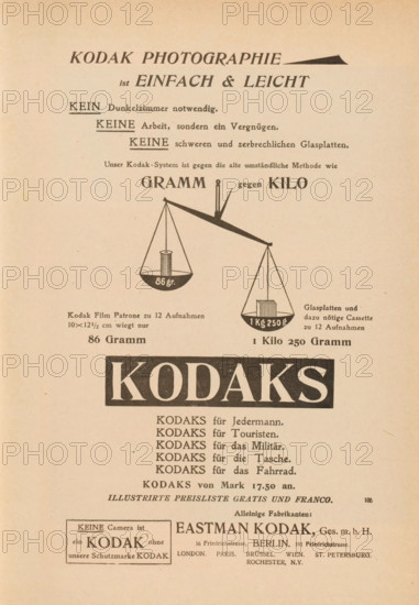 Sculpture of a crucified Christ, page, photomechanical print, monogram: '...', photographer: Fred Holland Day, cliché maker: unknown, c. 1895 - in or before 1900, paper, autotypie, height 145 mm x width 69 mm, the crucifixion of Christ: Christ's death on the cross, Golgotha (Matthew 27:45-58, Mark 15:33-45, Luke 23:44-52, John 19:25-38), A vertically oriented aged paper page with a large centered bold header block near the top and a graphic of a balance scale beneath it, showing two hanging pans with objects and one pan lower than the other, followed by a wide dark rectangular block with very large bold letters inside, and several columns of smaller lines of text and short lines beneath that, plus a boxed small panel and a line of medium-weight text near the bottom, all printed in dark ink on a beige background.