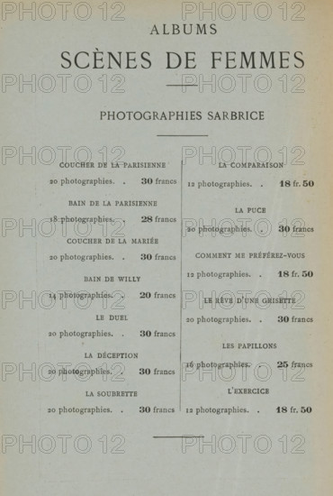 25 portraits of Elsa Mendès, Degaby and Dulac, Collection Nilsson - Nouvelle Série, page, photomechanical print, number: 'No 61', c. 1892 - in or before 1897, paper, collotype, photoprint, height 236 mm x width 154 mm, historical persons - BB - woman, A vertically oriented page with a pale, slightly textured background and a narrow darker border, divided visually into left and right columns by a thin vertical line, containing rows of short horizontal groupings that pair shorter lines on the left with shorter lines on the right; the top area features a larger, centered line of prominent characters followed by a smaller centered line and a thin horizontal rule beneath them; the page shows evenly spaced groupings of small, uniformly styled characters aligned in columns with occasional darker bolded elements, and a small horizontal rule near the bottom, all printed in a serif type on aged paper.