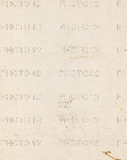 Three reclining sheep and a cow, drawing, unknown, in or after 1778 - 1904, draftsman (artist), paper, pencil, height 315 mm x width 233 mm, The drawing is traced from the print on the other side., sheep, ass, donkey, A pale, aged sheet of paper with a light beige tone and scattered small brown spots and stains across its surface, faint pencil marks and delicate, barely visible sketch lines near the lower half suggesting curved forms, a small oval mark with darker shading toward the center, a couple of smudges and irregular brown smears toward the middle and lower right, and overall subtle textured grain and wear consistent across the page.