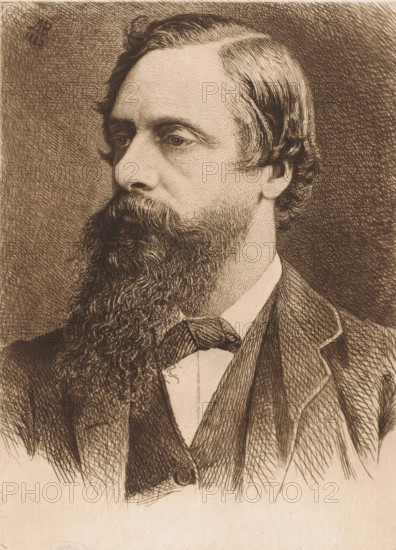 Portrait of Frederick Cavendish, print, inscription: '1e Ep avant la lettre', printmaker: Jean Baptiste Pierre Michiels (signed by artist), 1883, paper, etching, intaglio printmaking technique, etching with plate tone, height 300 mm x width 224 mm, Person, Frederick Cavendish, historical persons, adult man, beard, A sepia-toned etched portrait of a man shown from the shoulders up in three-quarter profile facing left, with wavy hair combed to the side and a full, thick beard and mustache, detailed cross-hatching shading across the face and background, visible eyes looking slightly downward, a high-collared shirt with a bow tie, and a jacket and waistcoat with fine engraved texture.