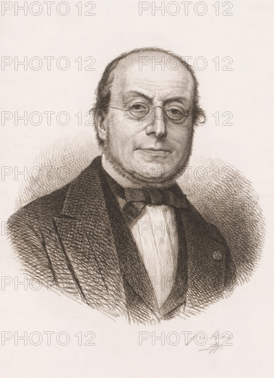 Portrait of Jacques Cuylits, print, inscription: '1e Etat', printmaker: Jean Baptiste Pierre Michiels (signed by artist), 1831 - 1890, paper, etching, height 298 mm x width 199 mm, Person, Jacques Cuylits, historical persons, adult man, beard, eyeglasses, spectacles, A detailed pen-and-ink portrait of a middle-aged man shown from the chest upward, with a high forehead and thinning hair, round spectacles perched on his nose, pronounced sideburns framing his cheeks, a composed facial expression with closed lips, and fine crosshatching used to render his skin and hair; he wears a dark, textured coat over a high-collared shirt and a bow tie, with dense linework creating shadow and depth around his shoulders and background.