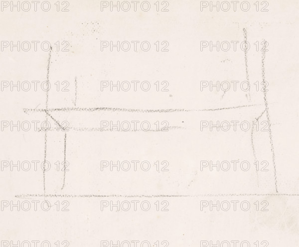 Stellage, drawing, draftsman (artist): Richard Nicolaüs Roland Holst, 1878 - 1938, draftsman (artist), inorganic material, paper, chalk, drawing in black chalk, height 340 mm x width 274 mm, A pale off-white sheet with faint textured grain and scattered tiny specks, marked by several light gray, dotted pencil lines forming horizontal and vertical segments and occasional diagonal joins, with a faint smudge cluster near the top and subtle irregular blemishes across the surface.