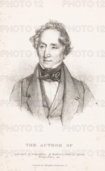 The author of annals & anecdotes of authors - artists books, booksellers &c., Portrait of a writer, print, printer (person): Louis Marie Lefevre, London, c. 1831 - c. 1838, printmaker, printer (person), paper, lithography, height 237 mm x width 163 mm, writer, poet, author, A monochrome pencil portrait of a man shown from the chest up, with wavy hair swept back, a high forehead, and defined facial features including eyes looking slightly to his side and a composed expression, wearing a high-collared shirt, a tied neckcloth, a waistcoat, and a dark overcoat, all rendered with fine shading on a light, slightly speckled background.