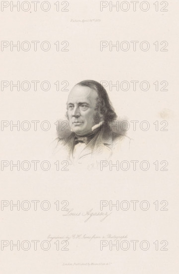 Portrait of Louis Agassiz, print, Portrait of Louis Agassiz. His name in the lower margin., printmaker: Charles Henry Jeens, publisher: Macmillan & Co., London, 1879-04-24, paper, engraving, etching, stippelwerk, etching and stippelwerk, height 224 mm x width 158 mm, Person, Louis Agassiz, A sepia-toned engraved portrait of an older man shown from the chest up, facing slightly to the viewer's left, with a high forehead and receding hairline, long sideburns, and wavy hair at the back; he wears a dark bow tie, a collared shirt, and a jacket with a fur or textured collar, and faint engraved shading defines his facial features and clothing against a plain light background.