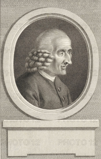 Portrait of the Dutch poet Jan de Kruyff, print, FMP 3044-b, printmaker: Reinier Vinkeles (I), Amsterdam, after painting by Louis Bernard Coclers, 1775 - 1784, paper, etching, engraving, height 218 mm x width 141 mm, Person, Jan de Kruyff (1706-1775), An engraved oval portrait shows a right-facing bust of an older individual with a high forehead and tightly curled side hair arranged in horizontal rows, wearing a buttoned coat and a visible collar, all rendered in fine parallel and cross-hatched lines; the portrait is set within a decorative double-ringed oval frame against a textured background, above a plinth-like rectangular base beneath the oval.