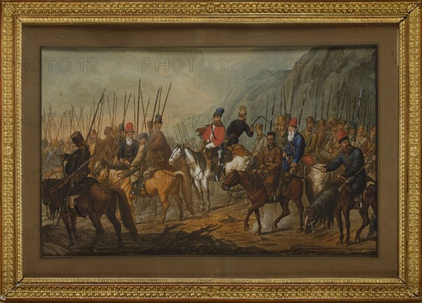 Hess, "Iraniens à cheval menant une troupe armée de lances"