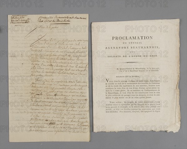 Proclamation du Général de Beauharnais aux soldats de l'Armée du Rhin