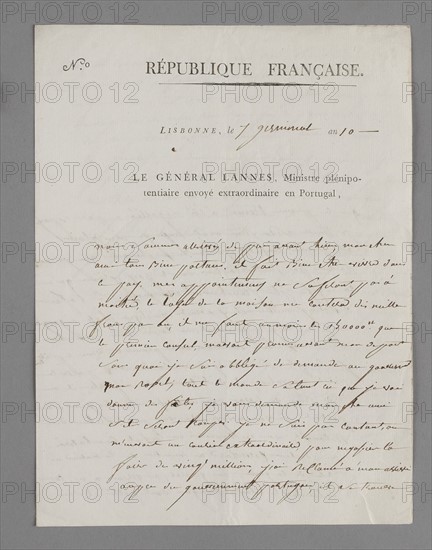 Lettre autographe signée par le général Jean Lannes à son beau-père François-Scholastique Guéheneuc