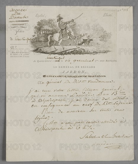 Lettre à en-tête du général de brigade Henri-Antoine Jardon