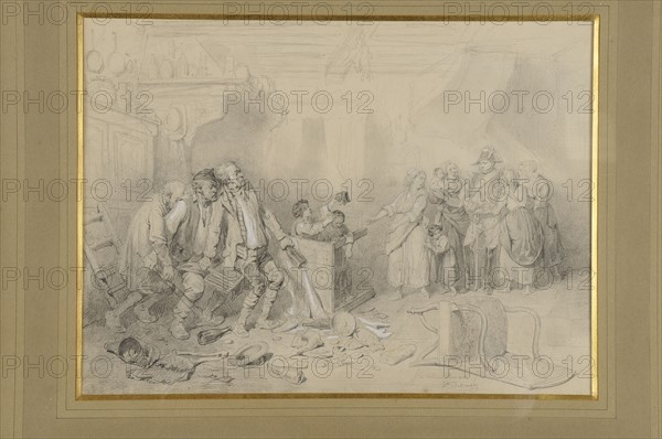 Bellangé, Scene of family arguing, resorting to the mounted constabulary