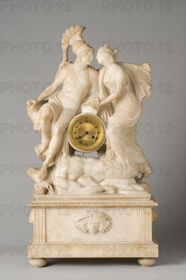 Clock depicting Theseus bringing down the Minotaur and allying with Ariadne