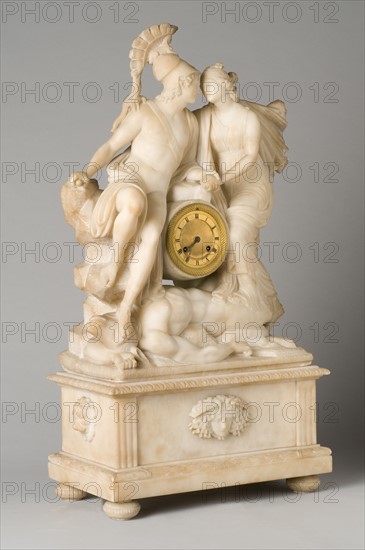 Clock depicting Theseus bringing down the Minotaur and allying with Ariadne