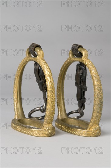 Pair of general's stirrups in gilded bronze, French 1st Empire