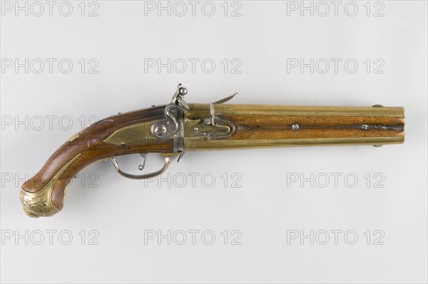 Pistolet double à silex d'officier de marine, 18e siècle