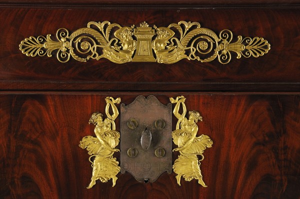 Detail from a large writing desk containing a safe, French Empire