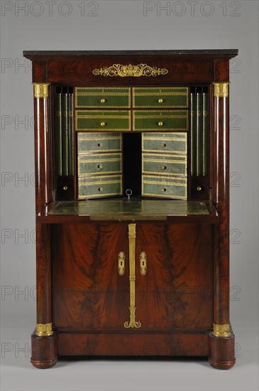 Large writing desk containing a safe (open), French Empire