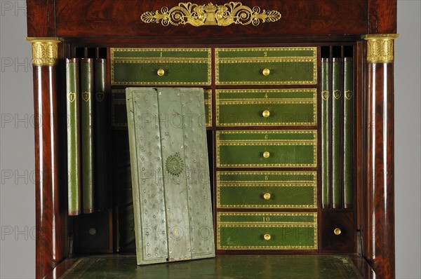 Detail from a large writing desk containing a safe, French Empire