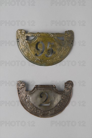 Two bases of shako ornamental plates, troops, model 1812, French 1st Empire