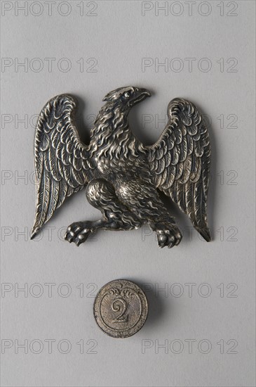 Non crowned eagle, from a shako ornamental plate, model 1812, and button with the number '2', French 1st Empire