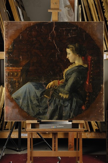 Desgoffe, 'Portrait de l'impératrice Eugénie de profil, tenant un livre à la main' (Portrait of the Empress Eugénie in profile, holding a book)