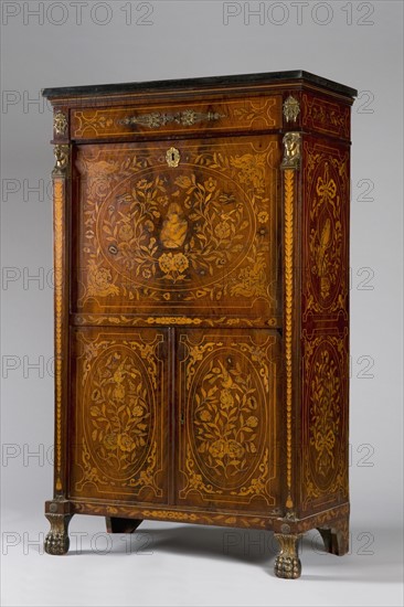 Dutch mahogany writing desk, allegory of Napoleon 1st, circa 1810