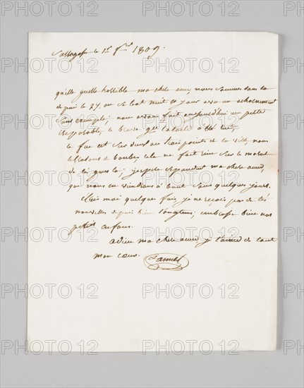 Jean Lannes, lettre signée à son épouse Louise Guéheneuc, 1809