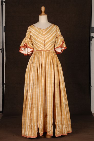Theatrical costume : crinoline dress with yellow and white stripes