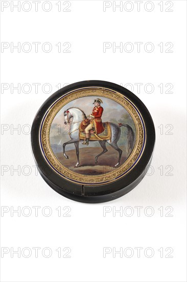 Wooden box blacklaquered with a miniature representing Bonaparte on horse-back on the cover